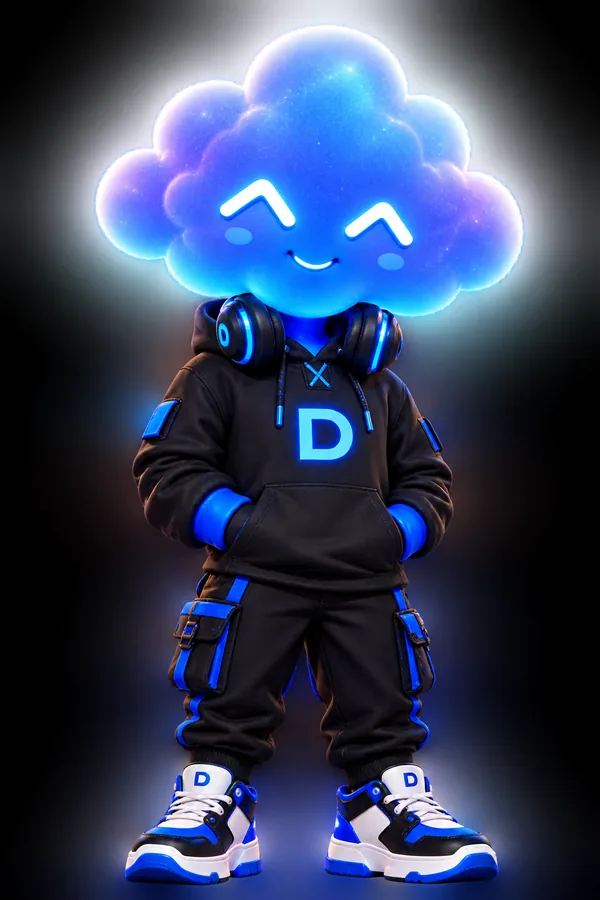 Nube, la mascota nube azul con auriculares, motor Codex